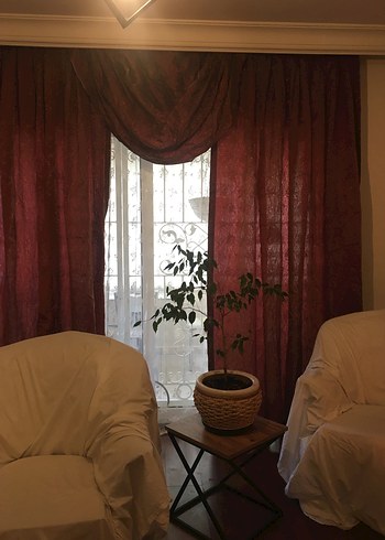 Bordo Parlak Düz Fon Perde 3 parça. En 250 cm her biri - Görsel 5