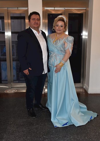 Abiye Uzun Turkuaz Drapeli Nişan Elbisesi