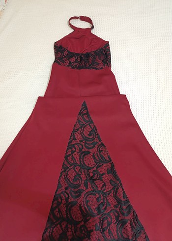 Diğer Bordo Halter Boğaz Dantel Detaylı Uzun Abiye