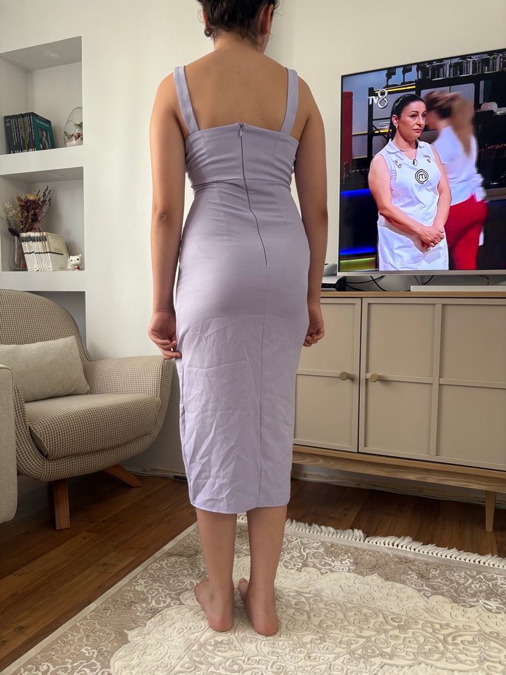 Pastel Mor Midi  Elbisesi - Görsel 3