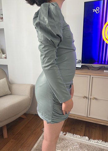 Gri Deri Midi Elbise - Görsel 2