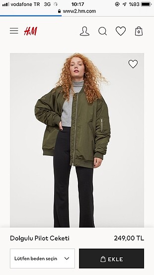 H&M koyu haki bomber mont