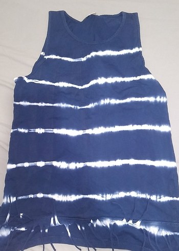 Lacivert Bağlama Desenli Kolsuz Bohem Tunik