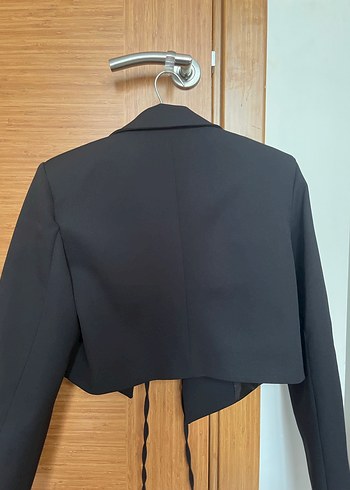 Düğmeli Siyah Midi Kadın Blazer Ceket - Görsel 3