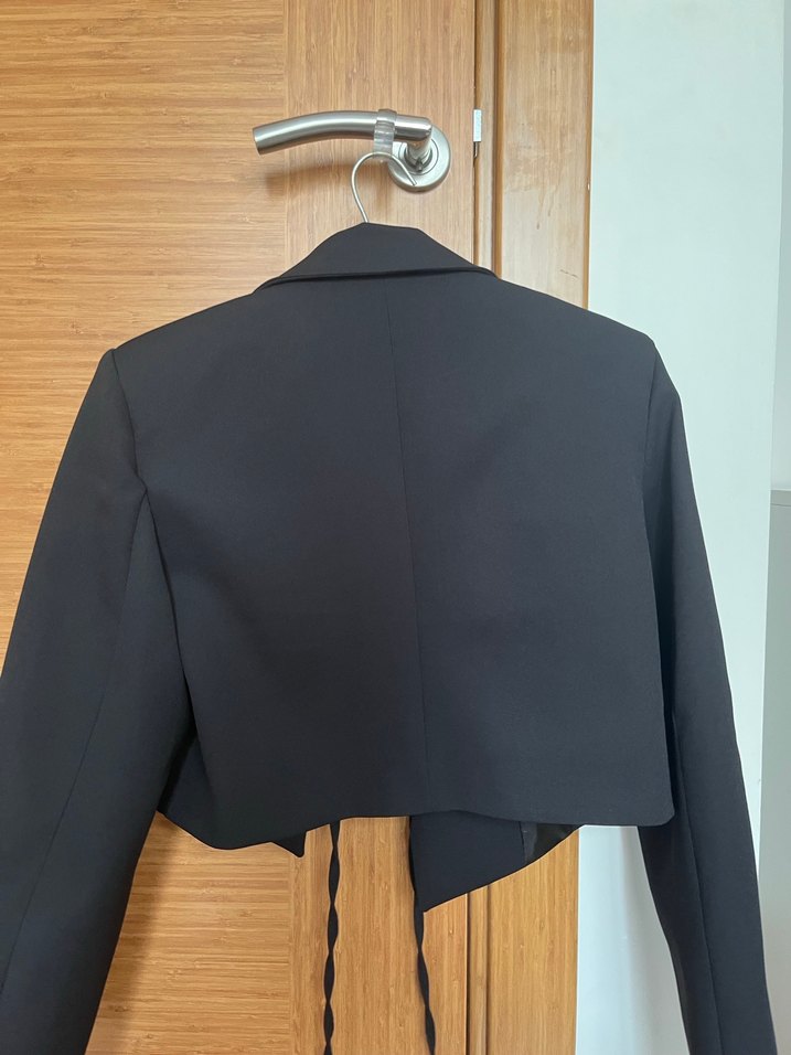 Düğmeli Siyah Midi Kadın Blazer Ceket - Görsel 3