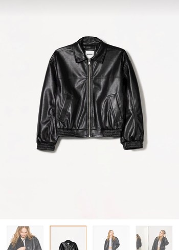 Bershka Kadın Gri Deri Bomber Ceket