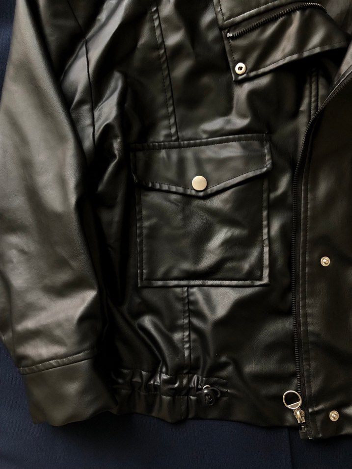 Siyah Deri Biker Ceket Kadın - Görsel 2