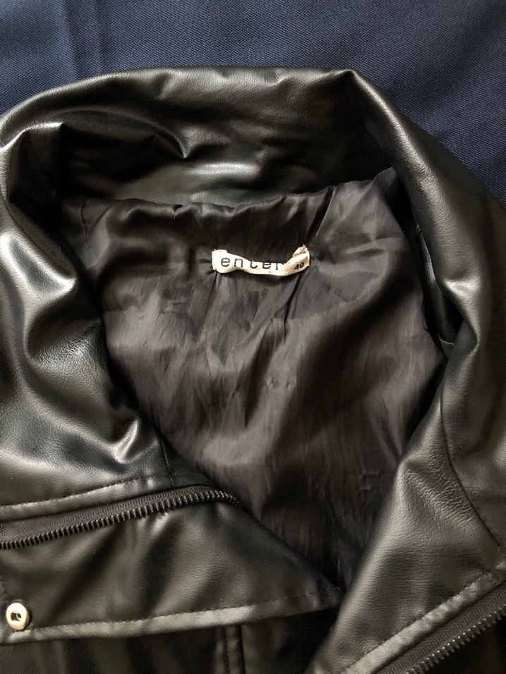 Siyah Deri Biker Ceket Kadın - Görsel 3