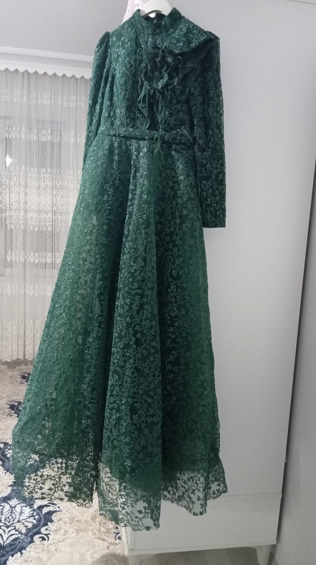 Yeşil İşlemeli Uzun Bohem Kadın Elbise - Görsel 2