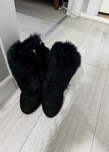 Siyah Leopar Desenli Yüksek Topuklu Süet Bot - Görsel 2