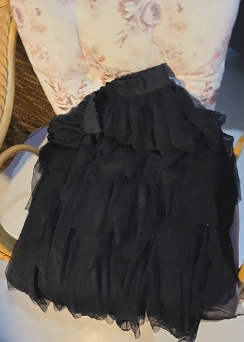 Diğer Uzun Siyah Gotik Fırfırlı Etek