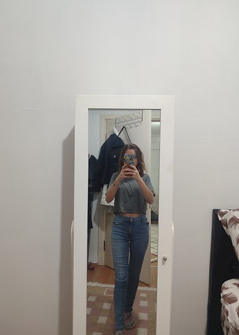 Gri Tie-Dye Kadın Denim Pantolon