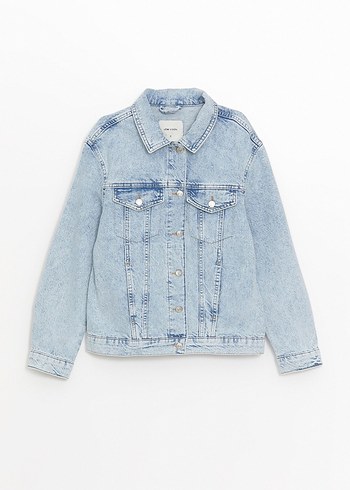 Kadın Mavi Düğmeli Denim Ceket