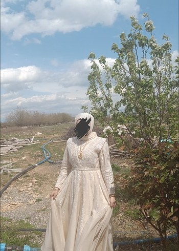 Bej Uzun Kollu Bohem elbise