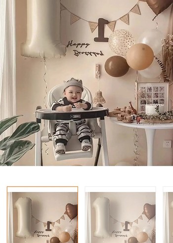 Bej Renkli 1 Yaş Parti Balonu - Görsel 3