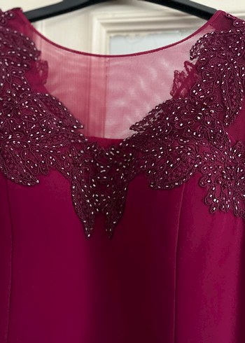 Mürdüm V Yaka Balık Abiye Elbise Pelerinli - Görsel 3