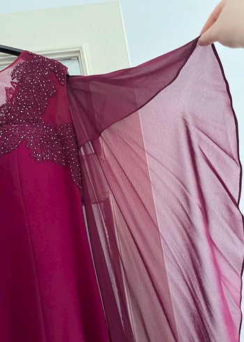 Mürdüm V Yaka Balık Abiye Elbise Pelerinli - Görsel 8