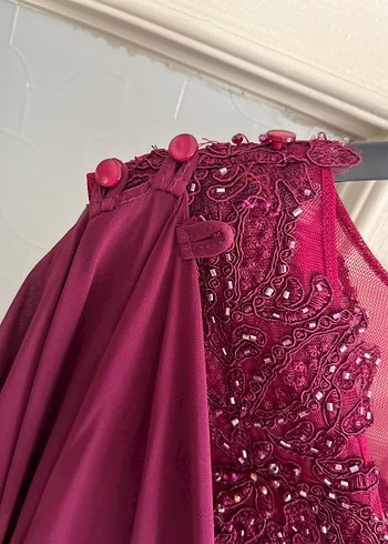 Mürdüm V Yaka Balık Abiye Elbise Pelerinli - Görsel 7