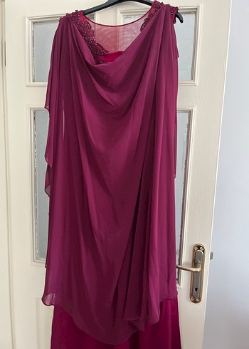 Mürdüm V Yaka Balık Abiye Elbise Pelerinli - Görsel 4