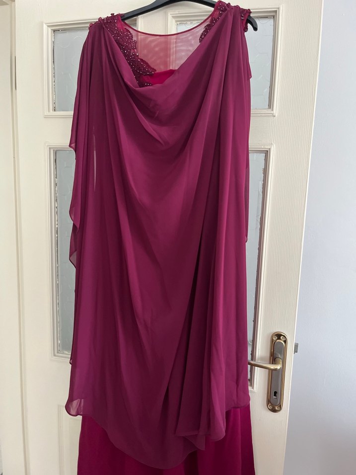 Mürdüm V Yaka Balık Abiye Elbise Pelerinli - Görsel 4