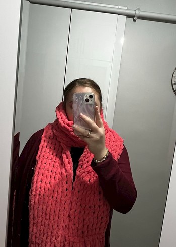 Nar çiçeği puffy Örgü Kadın Atkı - Görsel 4