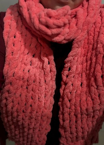 Nar çiçeği puffy Örgü Kadın Atkı - Görsel 3
