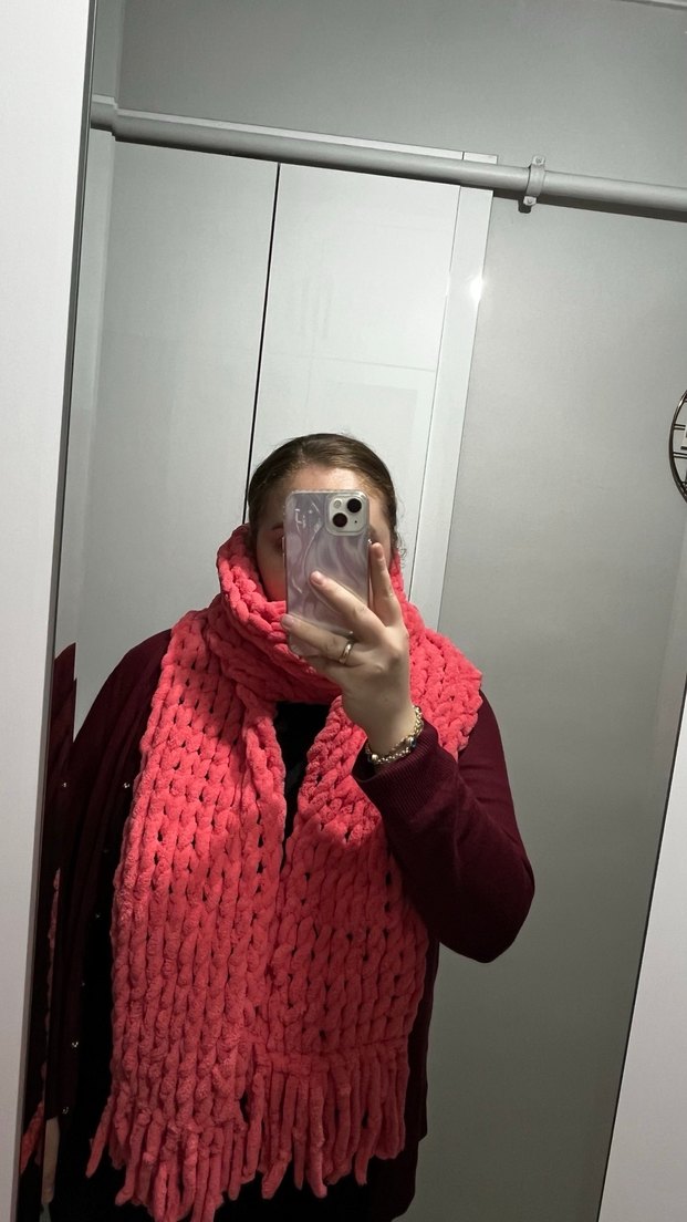 Nar çiçeği puffy Örgü Kadın Atkı - Görsel 4