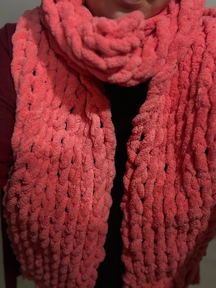 Nar çiçeği puffy Örgü Kadın Atkı - Görsel 3