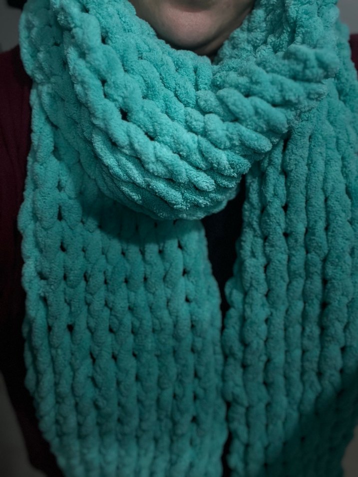 Turkuaz Puffy Örgü Kadın Atkı Şal - Görsel 4