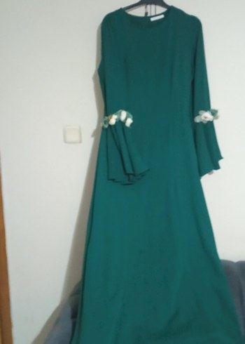 Yeşil Nakışlı Uzun Kollu Kadın Elbise - Görsel 2