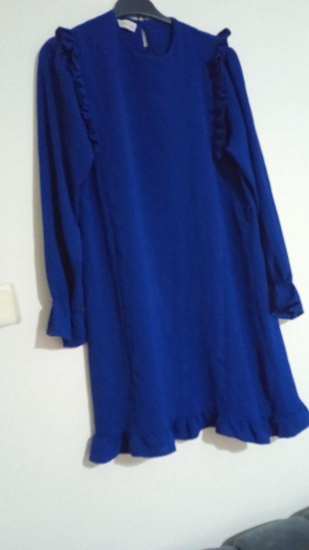 Kadın Mavi Uzun Kollu Fırfırlı Tunik - Görsel 2