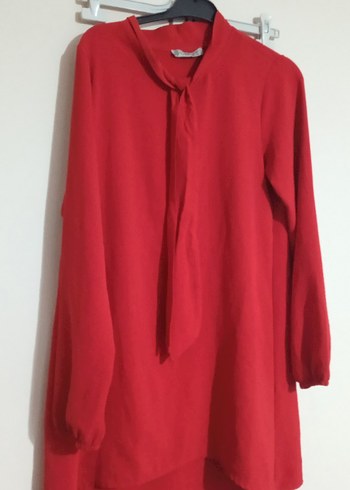 Uzun Kollu Kırmızı Salaş Kadın Tunik - Görsel 2