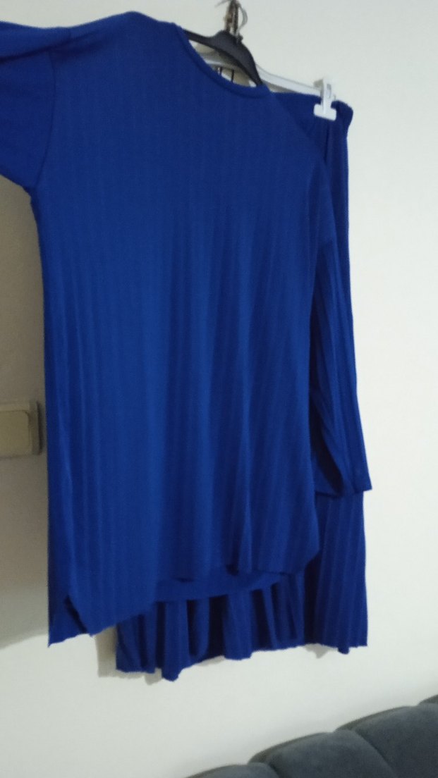 Mavi Pilili Uzun Kollu Hamile Tuniği - Görsel 3