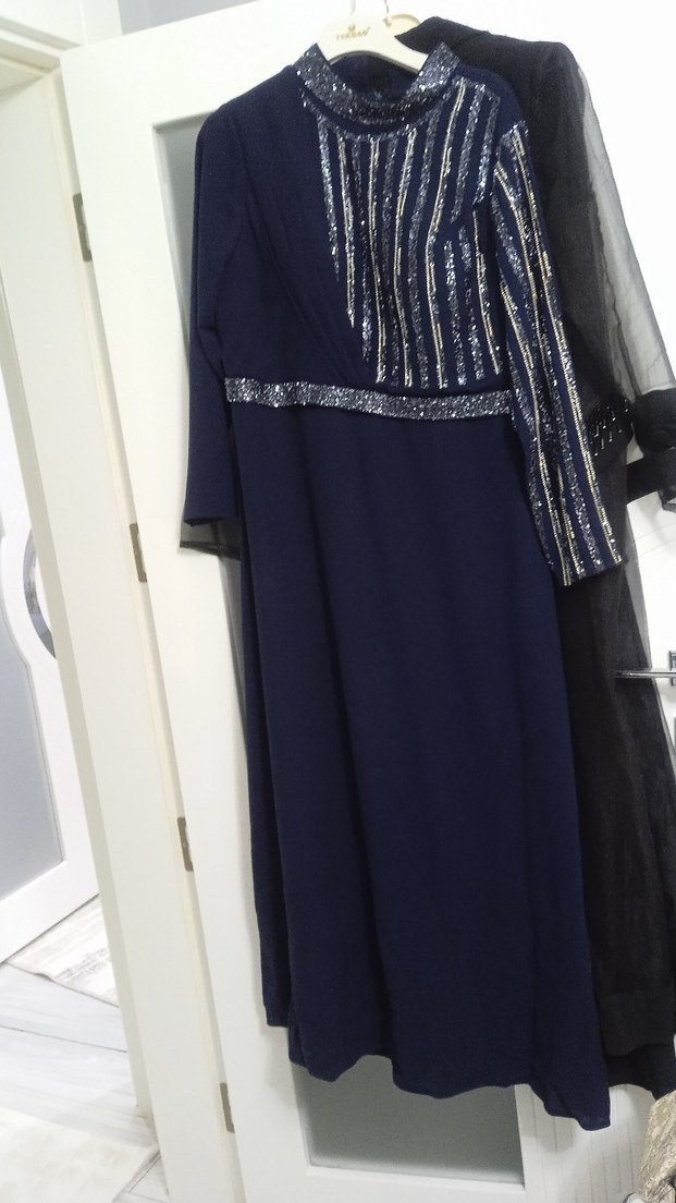 Uzun Lacivert Kadın Elbise abiye - Görsel 3