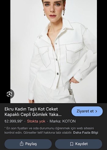 Koton Koton Beyaz taşlı kot ceket