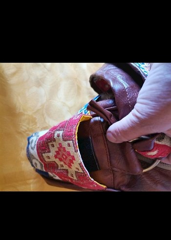 Desenli Bohem Deri Kadın Çanta. Gerçek deri - Görsel 4