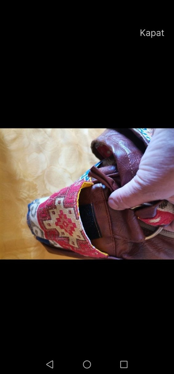 Desenli Bohem Deri Kadın Çanta. Gerçek deri - Görsel 4