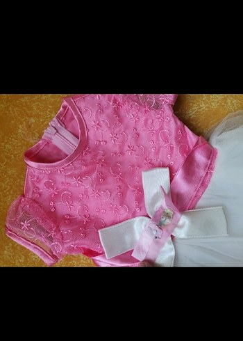 Pembe Nakışlı Kız Çocuk Elbisesi - Görsel 3