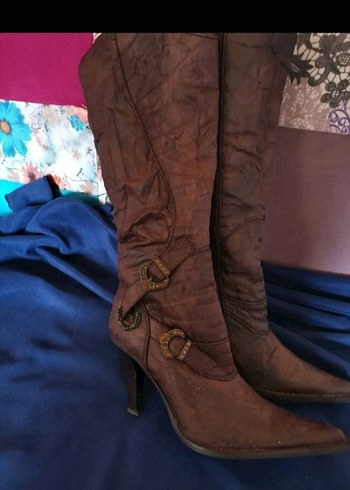 Kahverengi Deri Tokalı Diz Boyu Kovboy çizme. VALENTİNESANCHEZ - Görsel 3