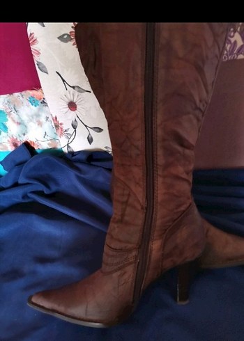 Kahverengi Deri Tokalı Diz Boyu Kovboy çizme. VALENTİNESANCHEZ - Görsel 4