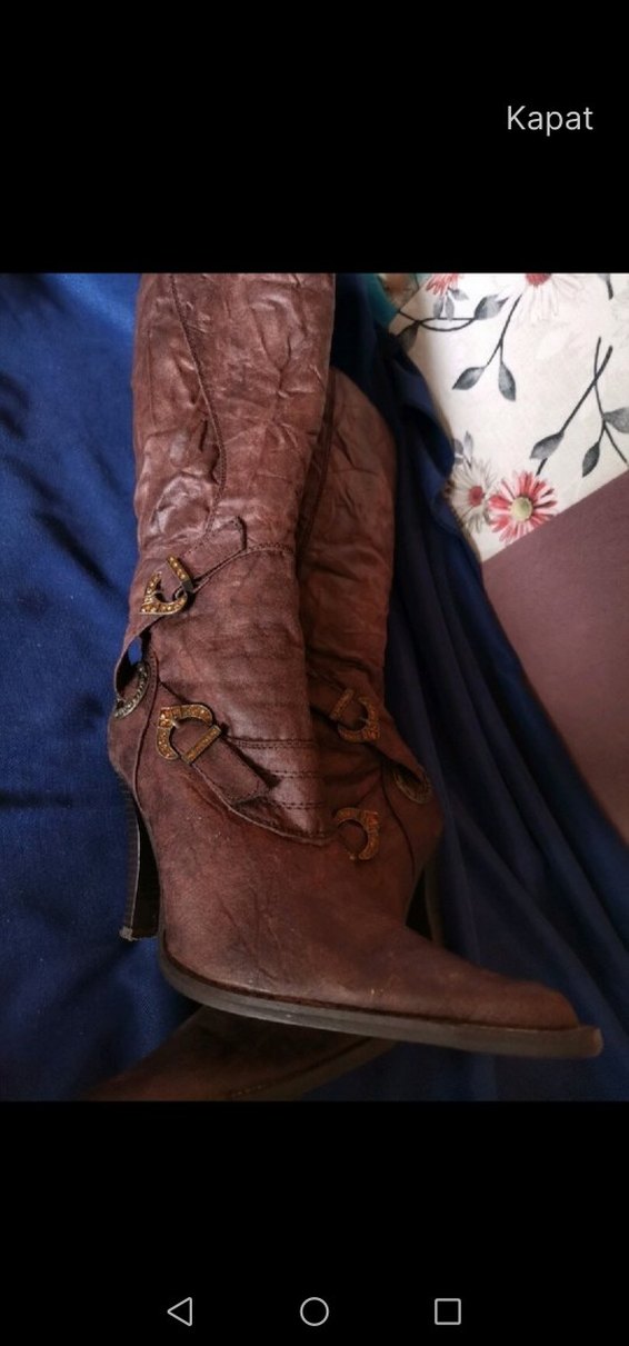Kahverengi Deri Tokalı Diz Boyu Kovboy çizme. VALENTİNESANCHEZ - Görsel 2