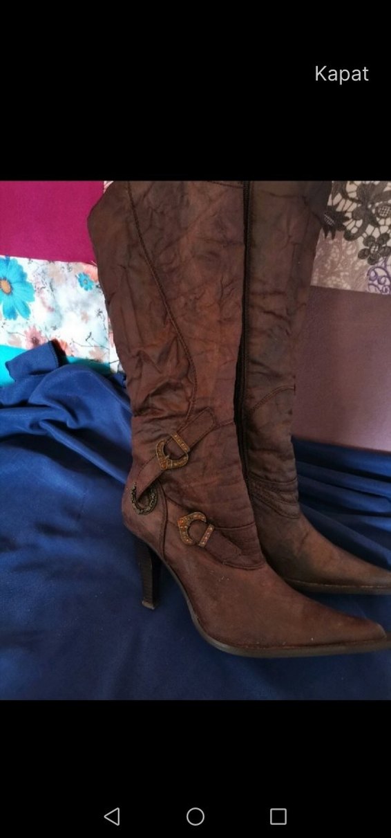 Kahverengi Deri Tokalı Diz Boyu Kovboy çizme. VALENTİNESANCHEZ - Görsel 3