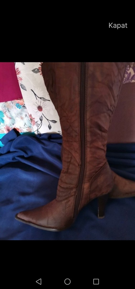 Kahverengi Deri Tokalı Diz Boyu Kovboy çizme. VALENTİNESANCHEZ - Görsel 4