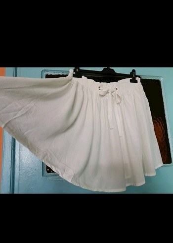Beyaz Kemerli Keten Mini Etek. Offo marka - Görsel 2
