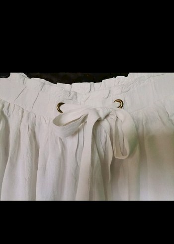 Beyaz Kemerli Keten Mini Etek. Offo marka - Görsel 3