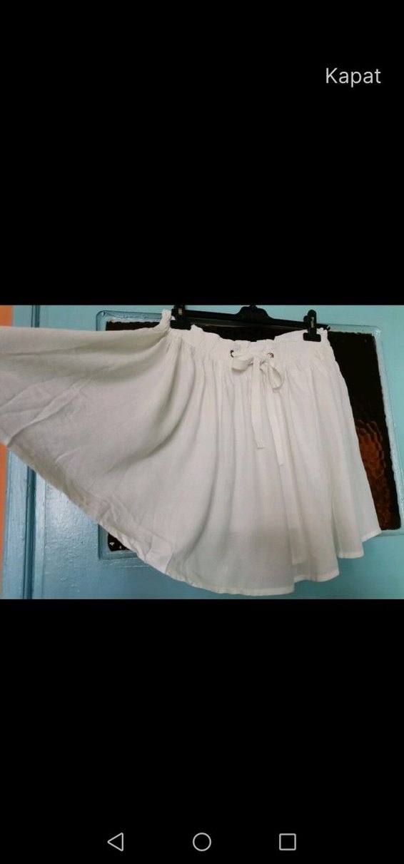 Beyaz Kemerli Keten Mini Etek. Offo marka - Görsel 2