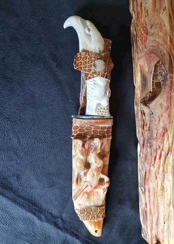 Kemik ve Ahşap oyma çalışılan av bıçağı - Görsel 6