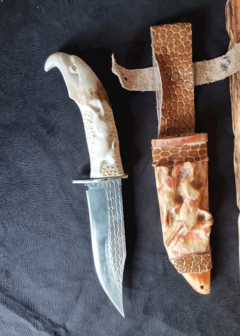 Kemik ve Ahşap oyma çalışılan av bıçağı - Görsel 5