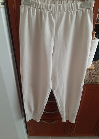 Beyaz Keten Rahat Kesim Kadın Pantolon