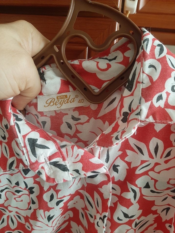 Kırmızı Bohem Desenli Fırfırlı Hamile Bluzu - Görsel 2